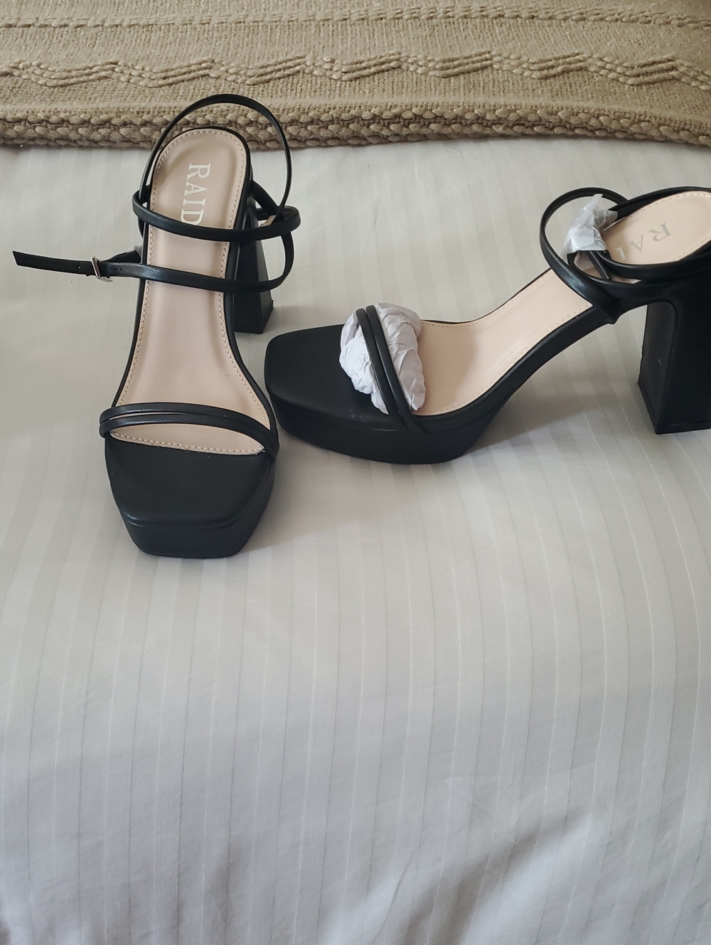 RAID Idana  Black Platform Block Heel Sandals with Slim Straps